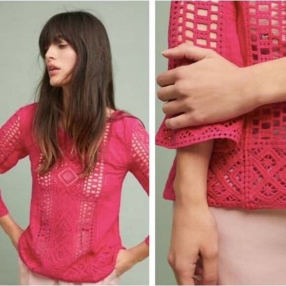 Blue Tassel Anthropologie Shavonne Lace Tunic Top Boho - Picture 3 of 10